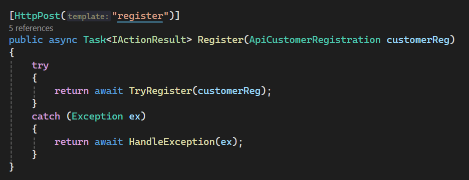 CustomerController.Register() action method