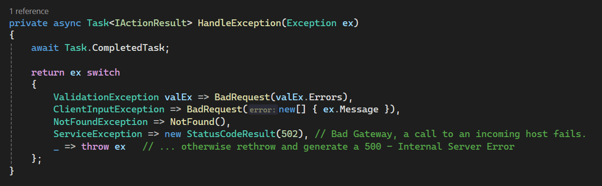 CustomersController.HandleExceptions() using Exceptions