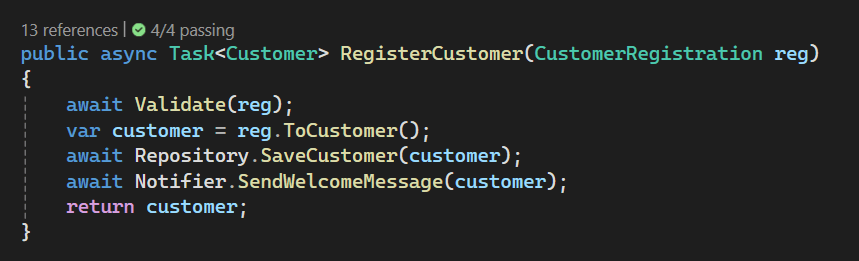 RegisterCustomerUseCase.RegisterCustomer() using Exceptions