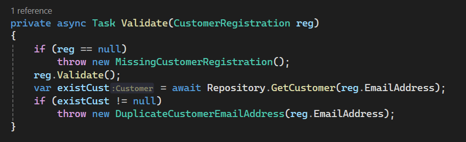 RegisterCustomerUseCase.Validate() using Exceptions